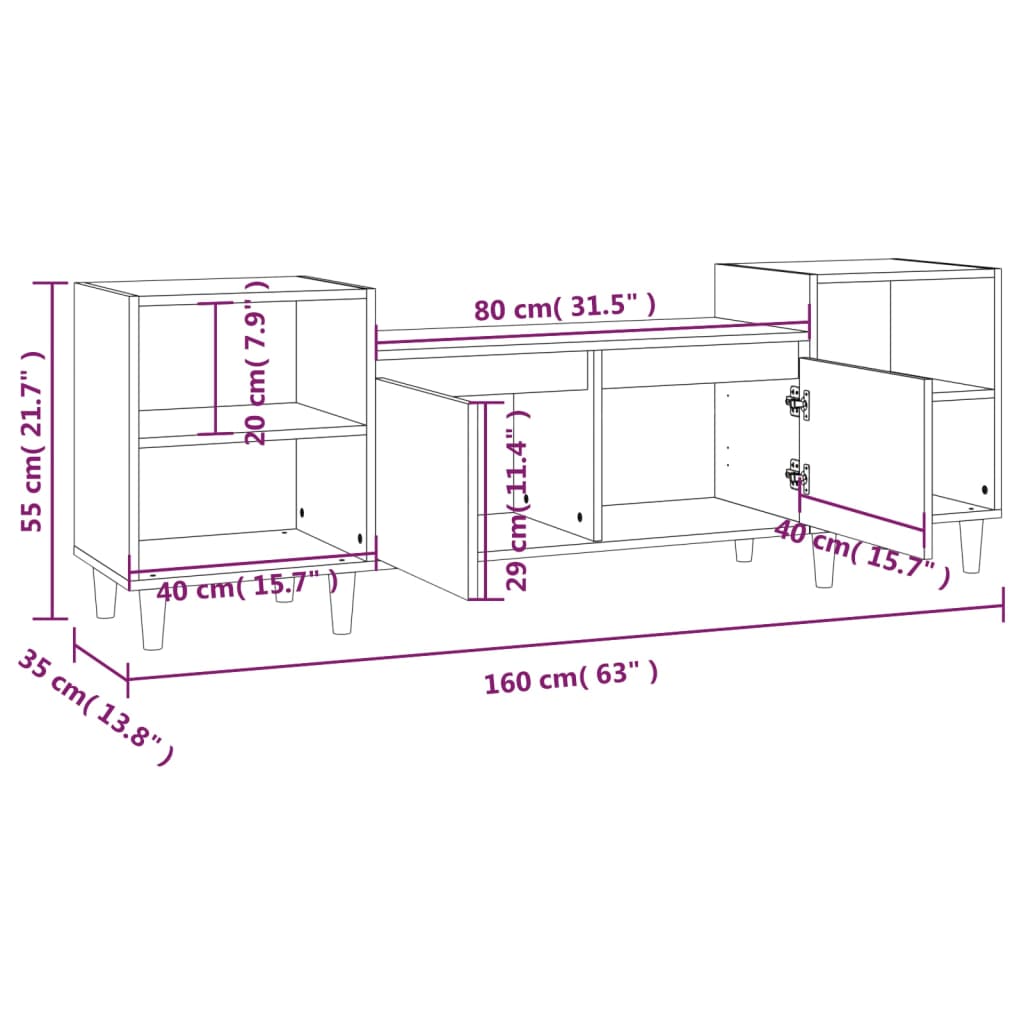 vidaXL TV Cabinet Grey Sonoma 160x35x55 cm Engineered Wood