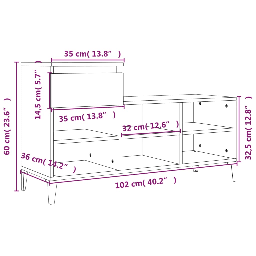 vidaXL Shoe Cabinet White 102x36x60 cm Engineered Wood