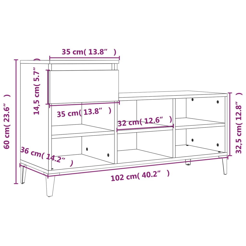 vidaXL Shoe Cabinet Smoked Oak 102x36x60 cm Engineered Wood