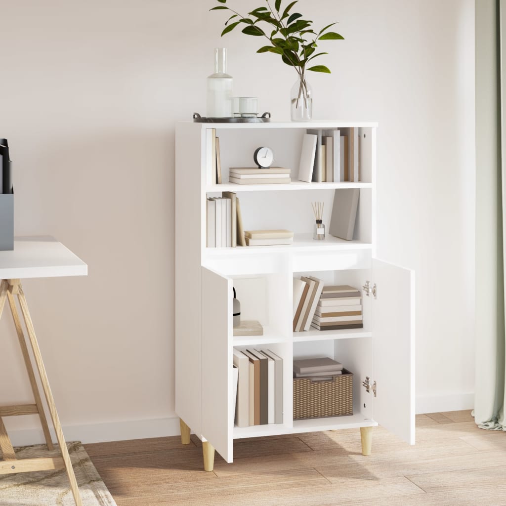 vidaXL Highboard | White | Engineered Wood, Solid Eucalyptus Wood | 110 cm High