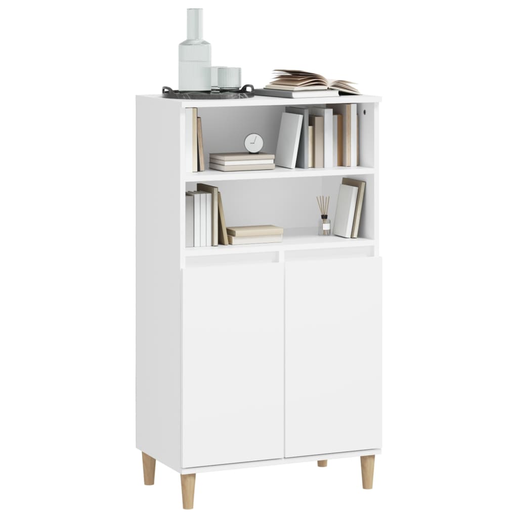 vidaXL Highboard | White | Engineered Wood, Solid Eucalyptus Wood | 110 cm High