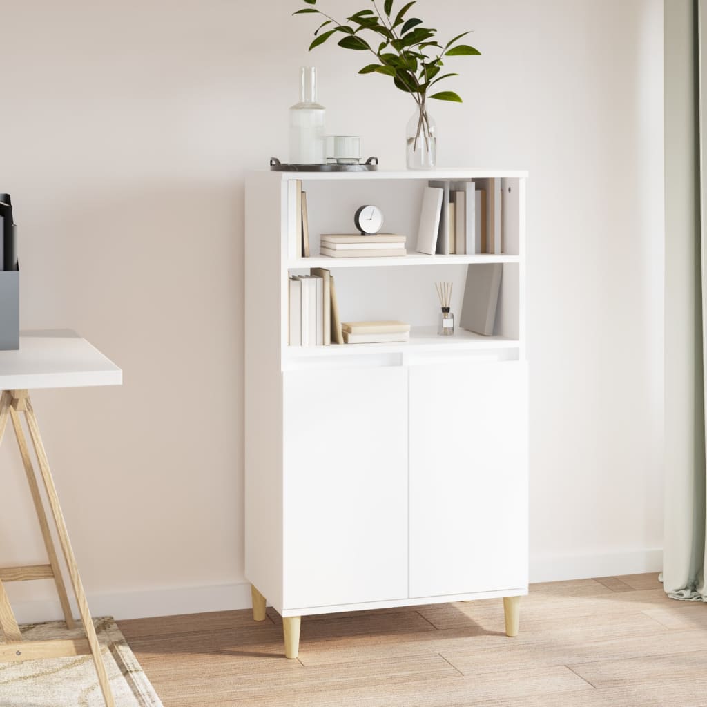 vidaXL Highboard | White | Engineered Wood, Solid Eucalyptus Wood | 110 cm High