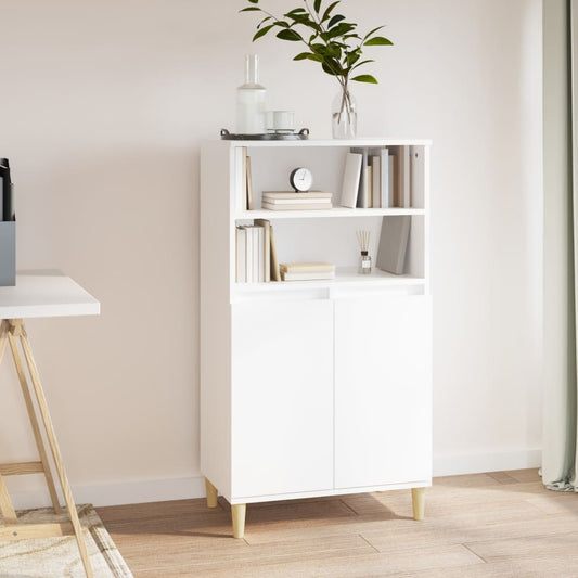 vidaXL Highboard | White | Engineered Wood, Solid Eucalyptus Wood | 110 cm High
