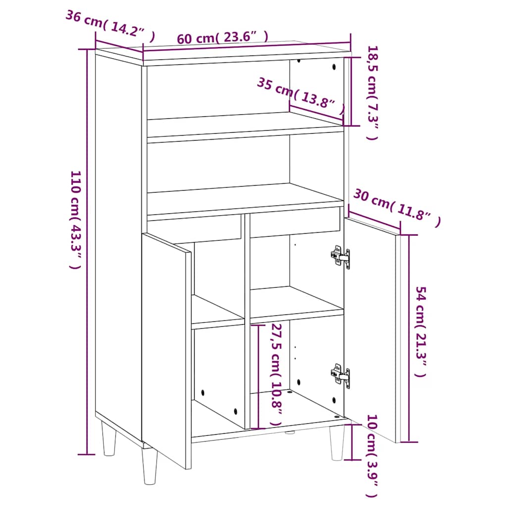 vidaXL Highboard Sonoma Oak 60x36x110 cm Engineered Wood