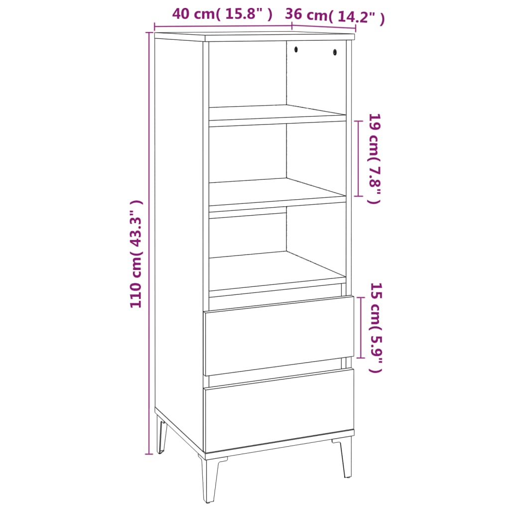 vidaXL Highboard Sonoma Oak 40x36x110 cm Engineered Wood