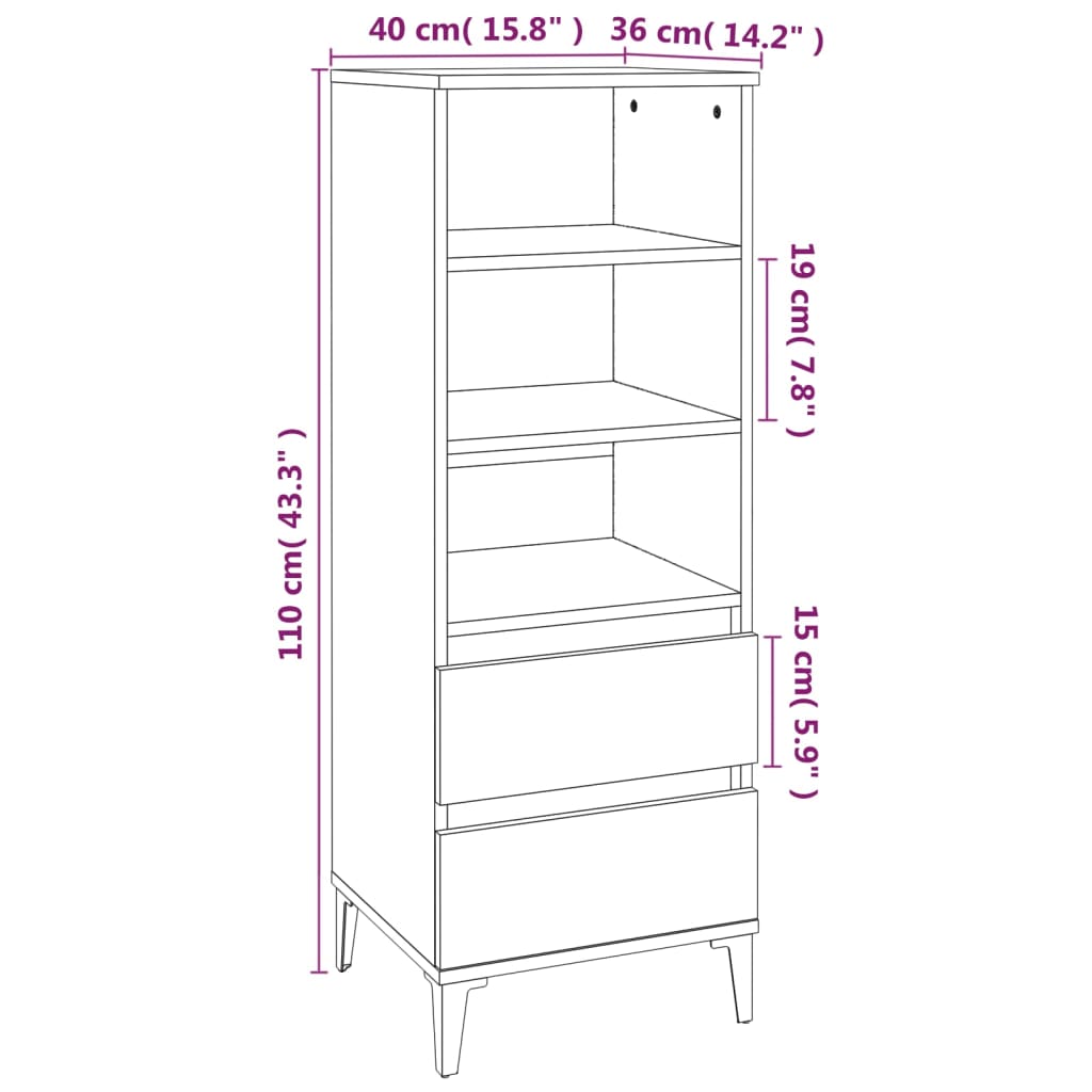 vidaXL Highboard Concrete Grey 40x36x110 cm Engineered Wood