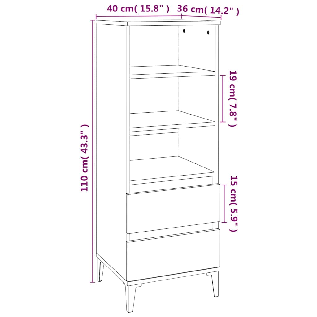 vidaXL Highboard Concrete Grey 40x36x110 cm Engineered Wood