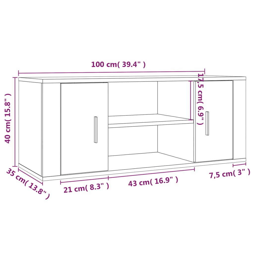 vidaXL TV Cabinet White 100x35x40 cm Engineered Wood