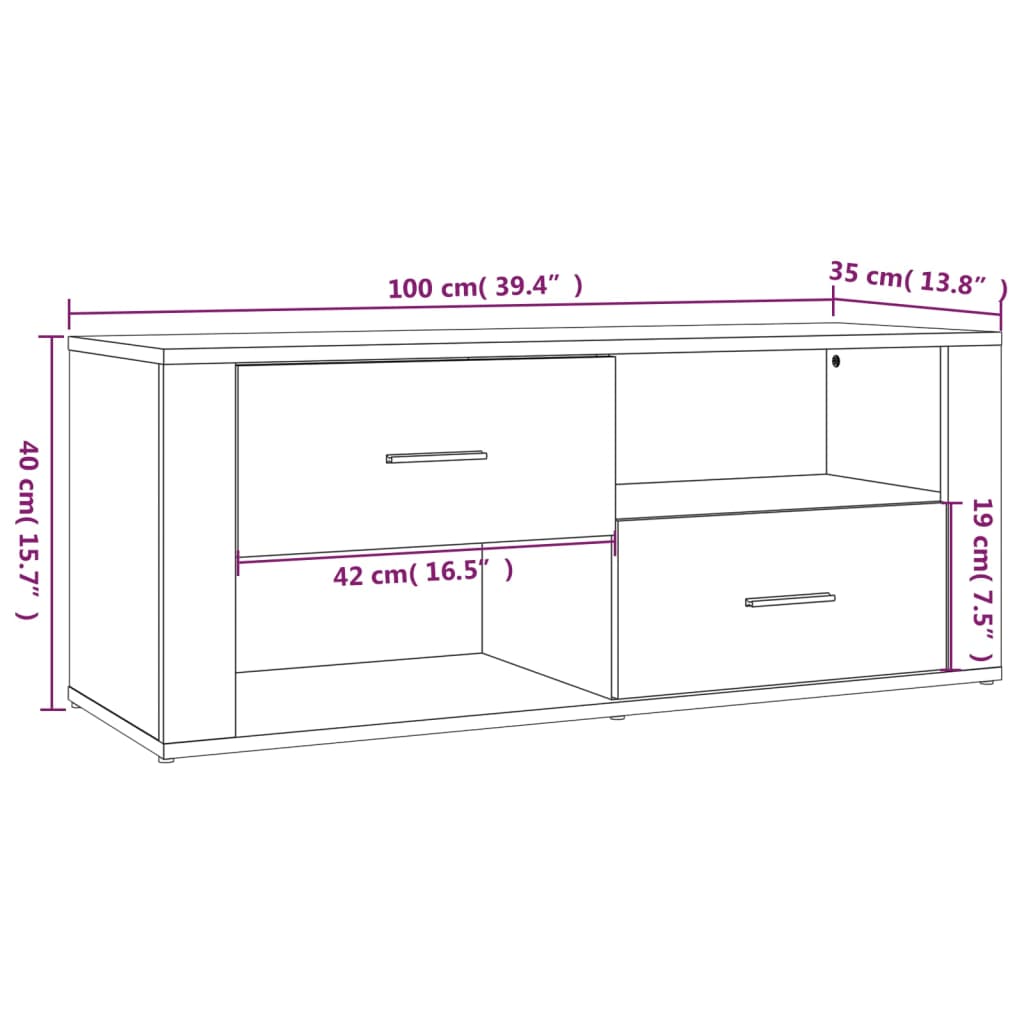 vidaXL TV Cabinet Smoked Oak 100x35x40 cm Engineered Wood