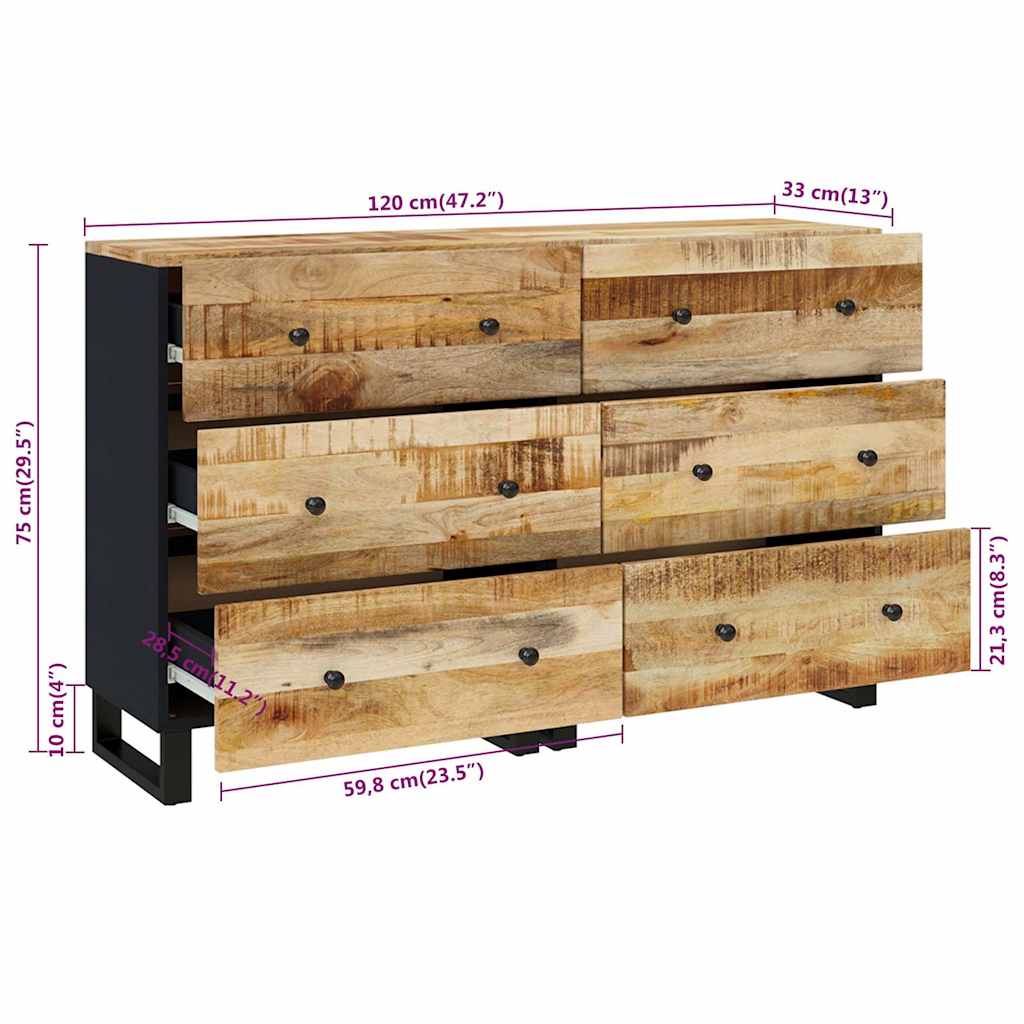 vidaXL Sideboards 2 pcs 60x33x75 cm Rough Mango Wood