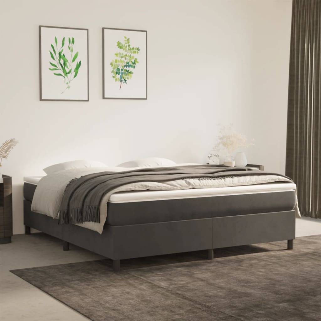 vidaXL Box Spring Bed Frame Dark Grey King Velvet