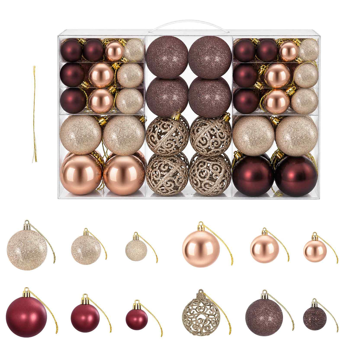 vidaXL Christmas Baubles 100 pcs Champagne and Brown 3 / 4 / 6 cm