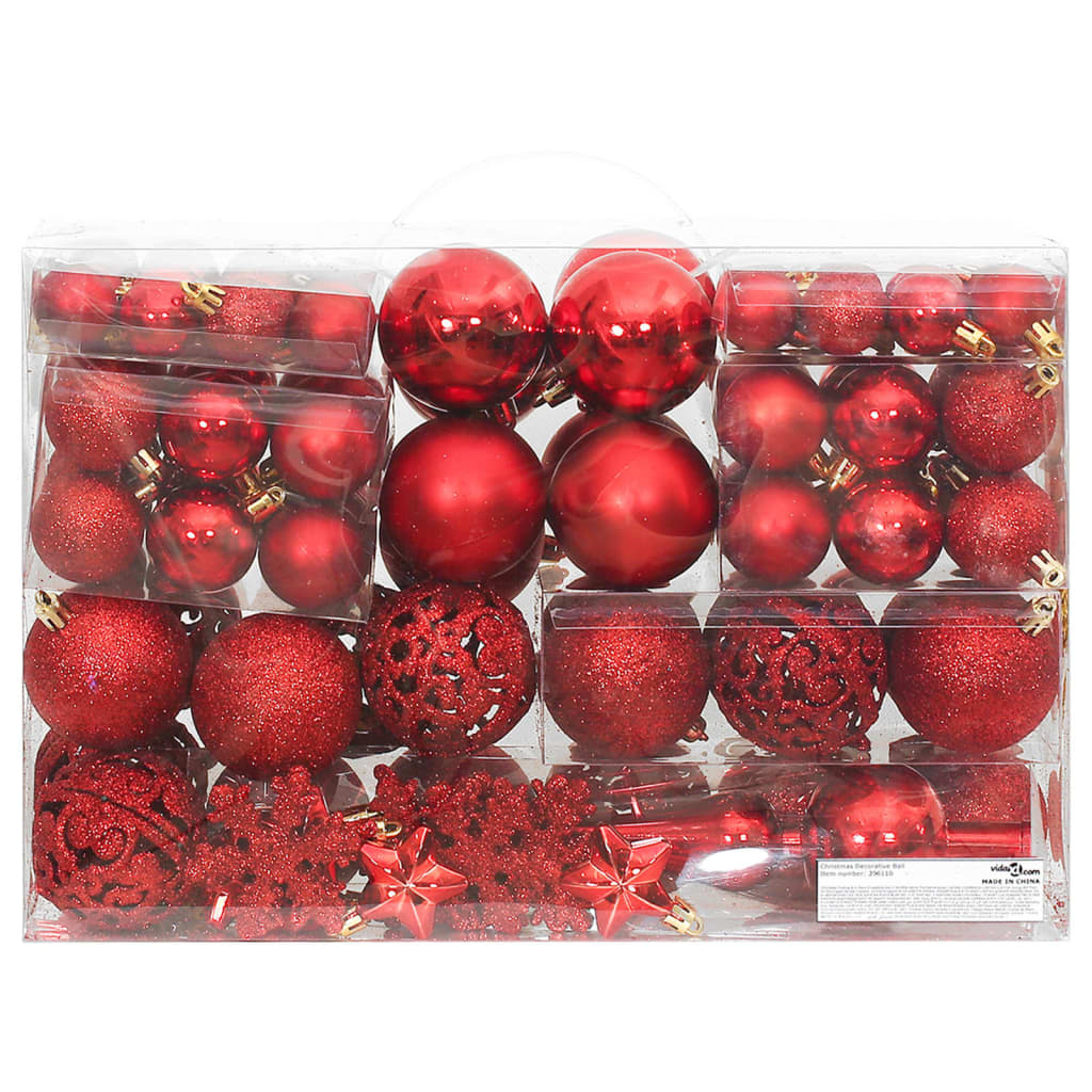 vidaXL 111 Piece Christmas Bauble Set Red Polystyrene