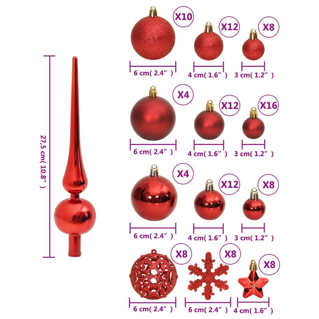 vidaXL 111 Piece Christmas Bauble Set Red Polystyrene