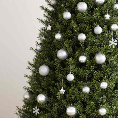 vidaXL 111 Piece Christmas Bauble Set Silver Polystyrene