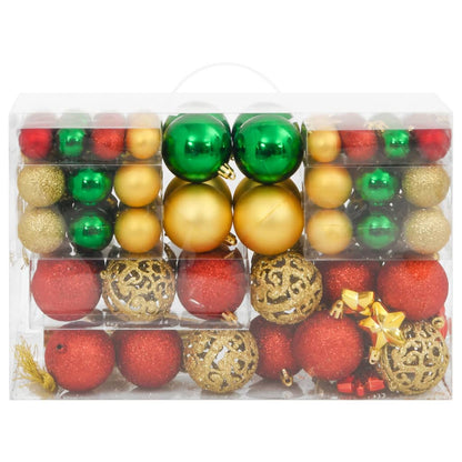 vidaXL 112 Piece Christmas Bauble Set Red / Green / Gold Polystyrene