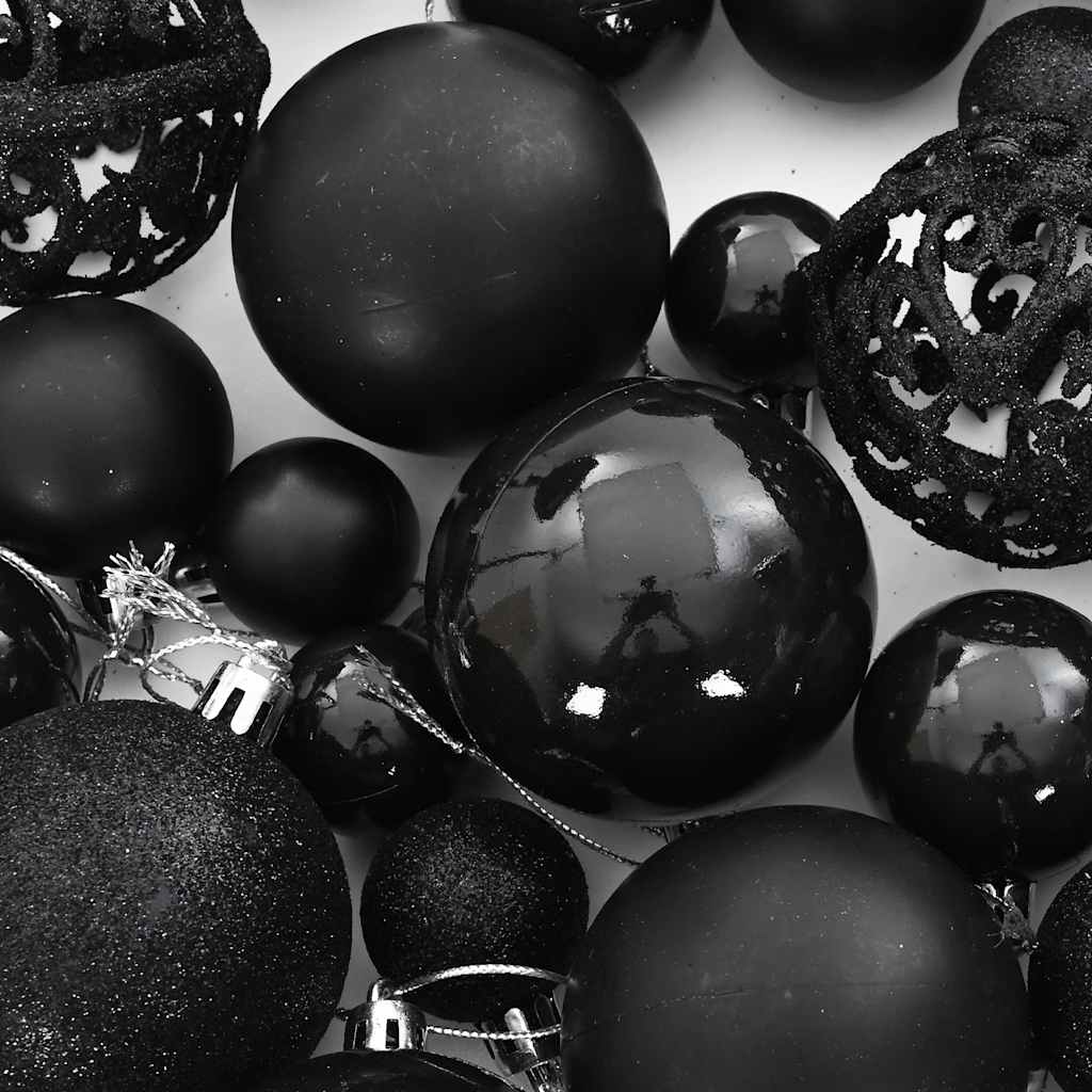 vidaXL 111 Piece Christmas Bauble Set Black Polystyrene