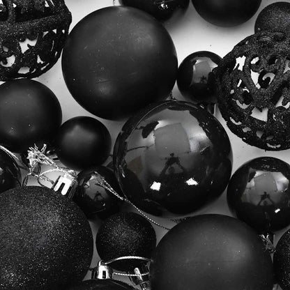 vidaXL 111 Piece Christmas Bauble Set Black Polystyrene
