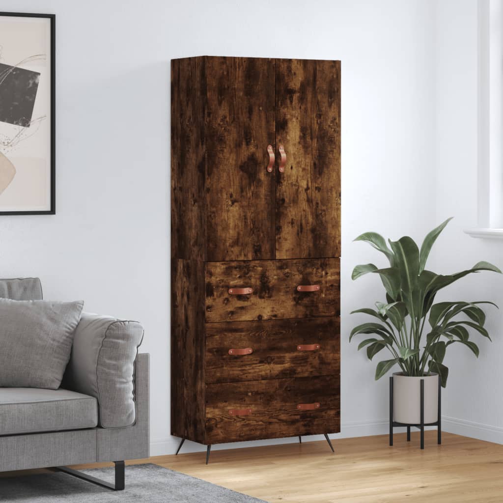 vidaXL Highboard Smoked Oak 69,5x34x180 cm Engineered Wood