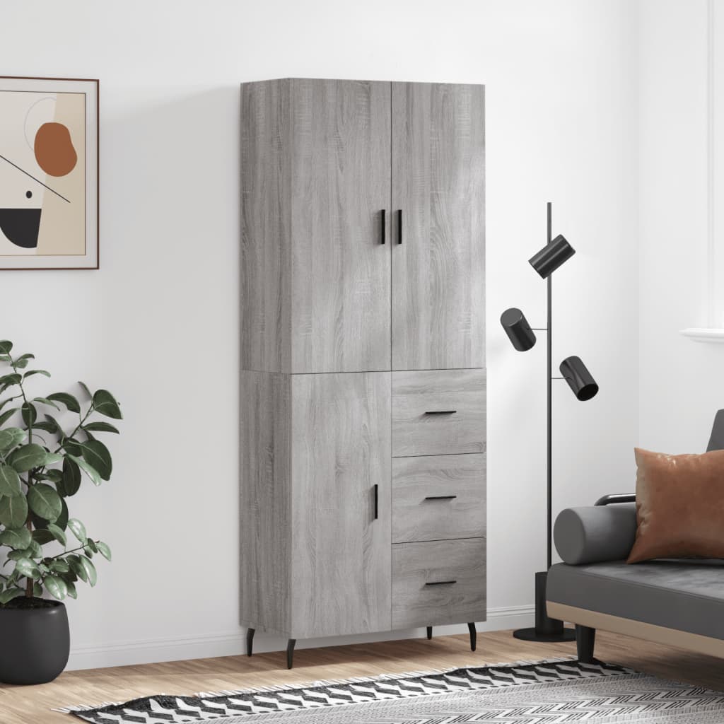 vidaXL Highboard Grey Sonoma 69,5x34x180 cm Engineered Wood