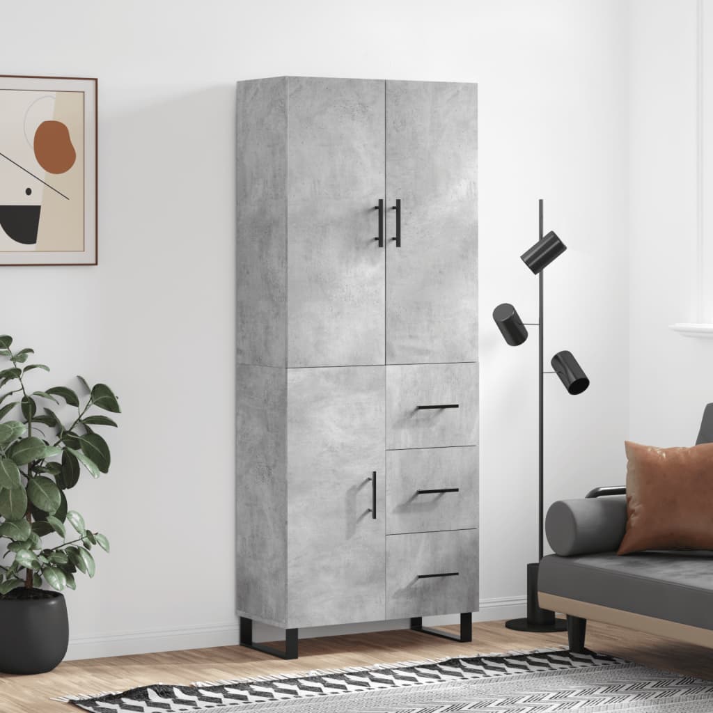 vidaXL Highboard Concrete Grey 69,5x34x180 cm Engineered Wood
