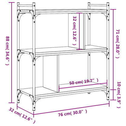 vidaXL Bookcase 3-Tier Grey Sonoma 76x32x88 cm Engineered Wood