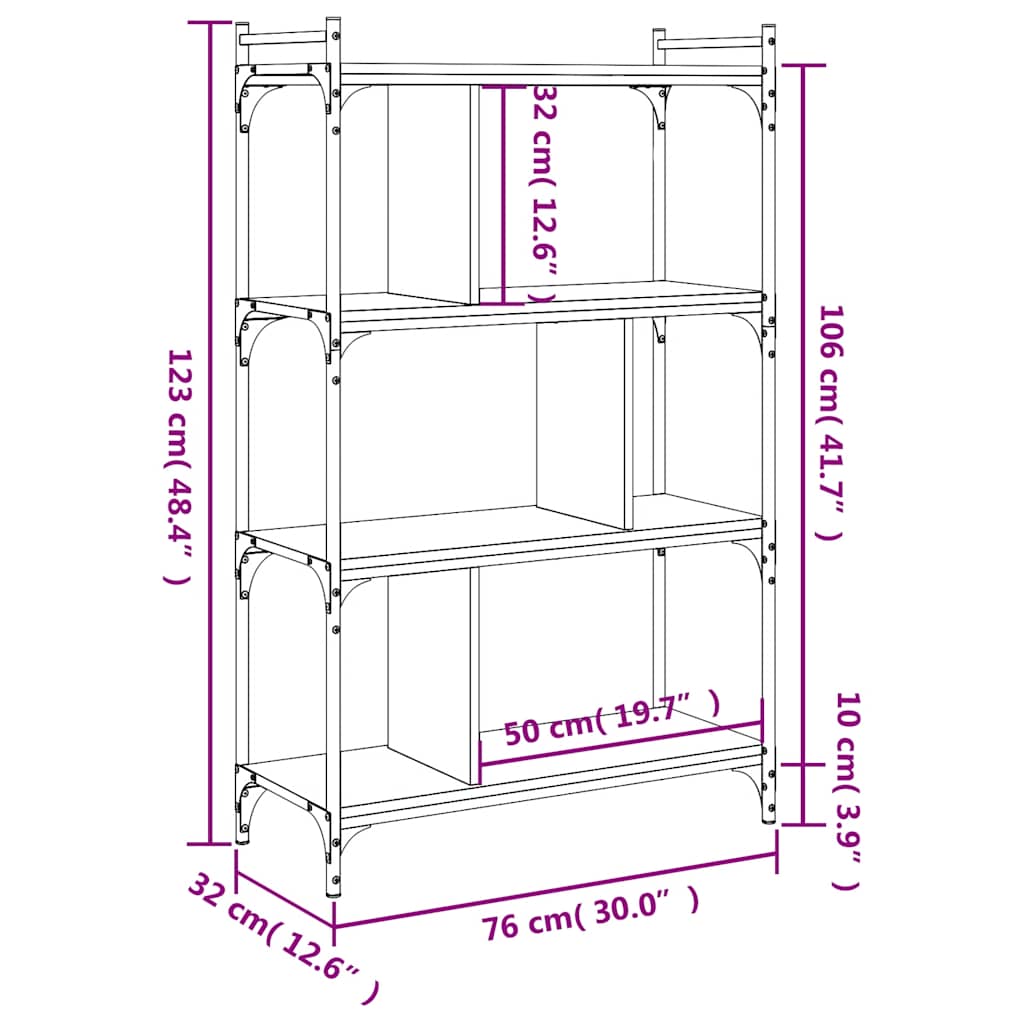 vidaXL Bookcase 4-Tier Brown Oak 76x32x123 cm Engineered Wood