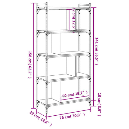 vidaXL Bookcase 5-Tier Black 76x32x158 cm Engineered Wood