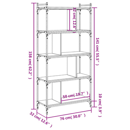 vidaXL Bookcase 5-Tier Smoked Oak 76x32x158 cm Engineered Wood