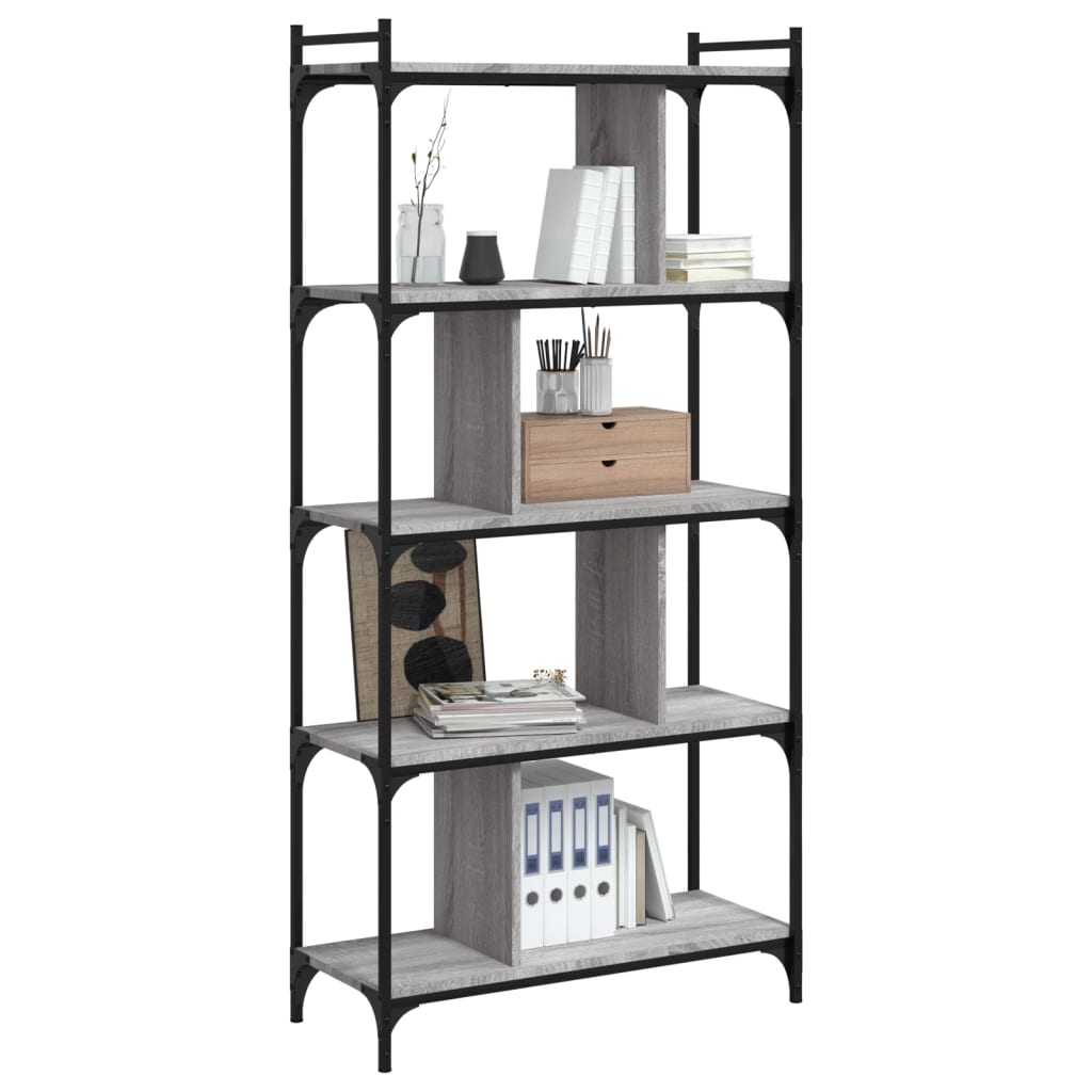 vidaXL Bookcase 5-Tier Grey Sonoma 76x32x158 cm Engineered Wood