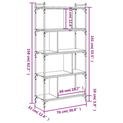 vidaXL Bookcase 5-Tier Grey Sonoma 76x32x158 cm Engineered Wood