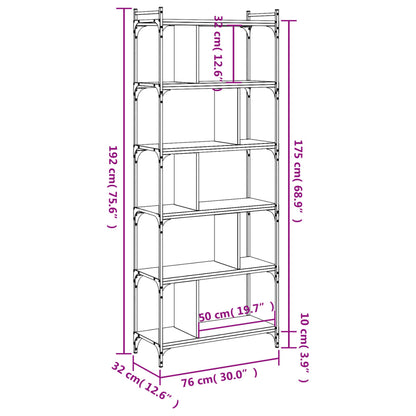 vidaXL Bookcase 6-Tier Smoked Oak 76x32x192 cm Engineered Wood