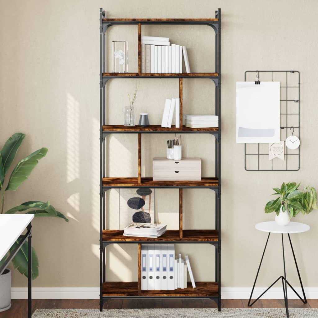 vidaXL Bookcase 6-Tier Smoked Oak 76x32x192 cm Engineered Wood