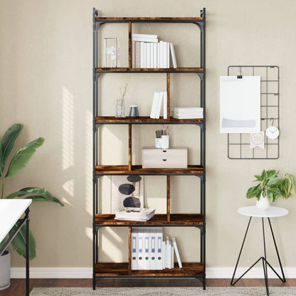 vidaXL Bookcase 6-Tier Smoked Oak 76x32x192 cm Engineered Wood