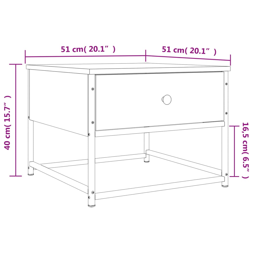 vidaXL Coffee Table Brown Oak 51x51x40 cm Engineered Wood