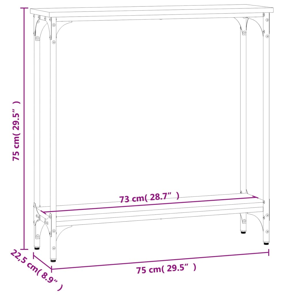vidaXL Console Table Smoked Oak 75x22,5x75 cm Engineered Wood