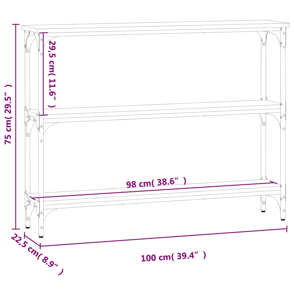 vidaXL Console Table Black 100x22,5x75 cm Engineered Wood