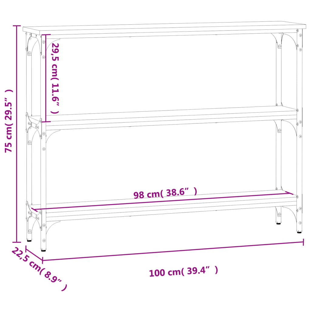 vidaXL Console Table Grey Sonoma 100x22,5x75 cm Engineered Wood