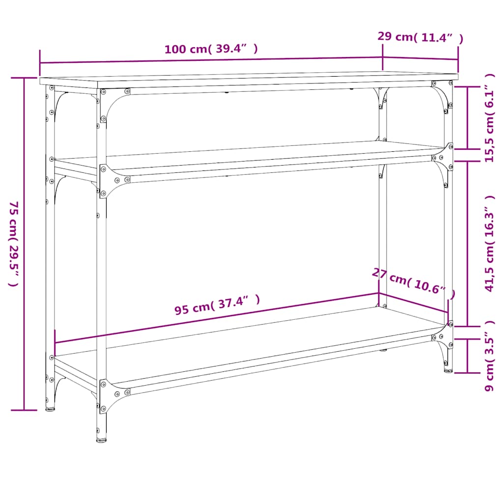 vidaXL Console Table Black 100x29x75 cm Engineered Wood