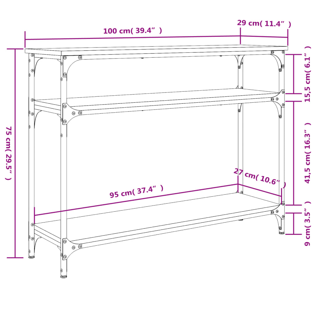 vidaXL Console Table Smoked Oak 100x29x75 cm Engineered Wood