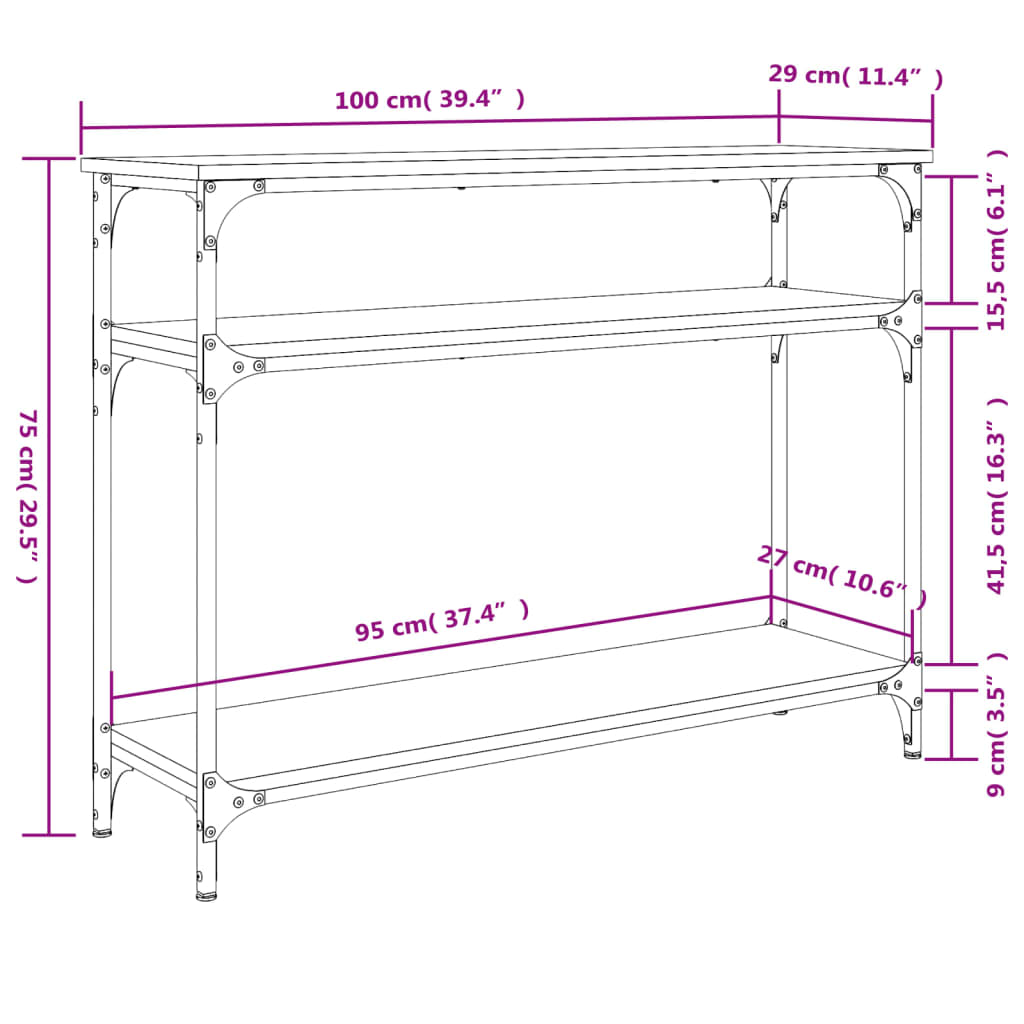 vidaXL Console Table Brown Oak 100x29x75 cm Engineered Wood