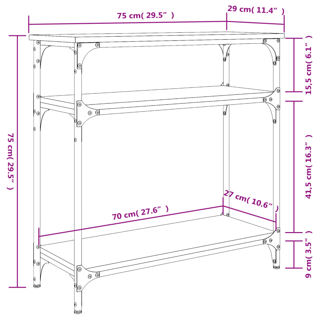 vidaXL Console Table Sonoma Oak 75x29x75 cm Engineered Wood