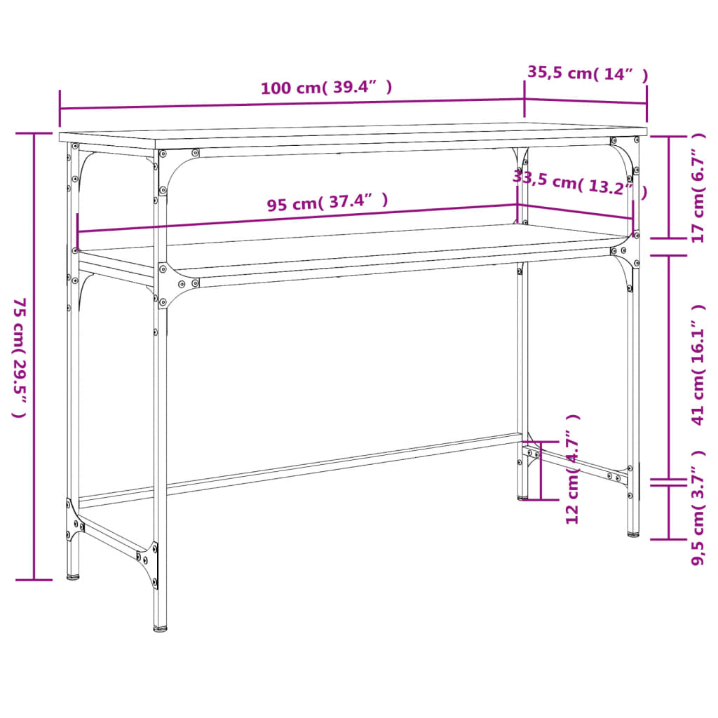 vidaXL Console Table Brown Oak 100x35.5x75 cm Engineered Wood