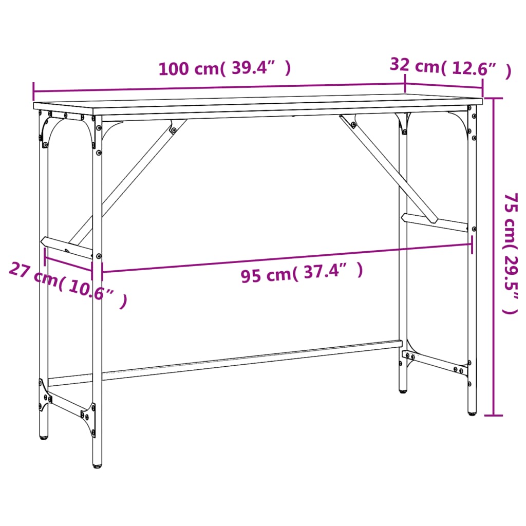 vidaXL Console Table Grey Sonoma 100x32x75 cm Engineered Wood