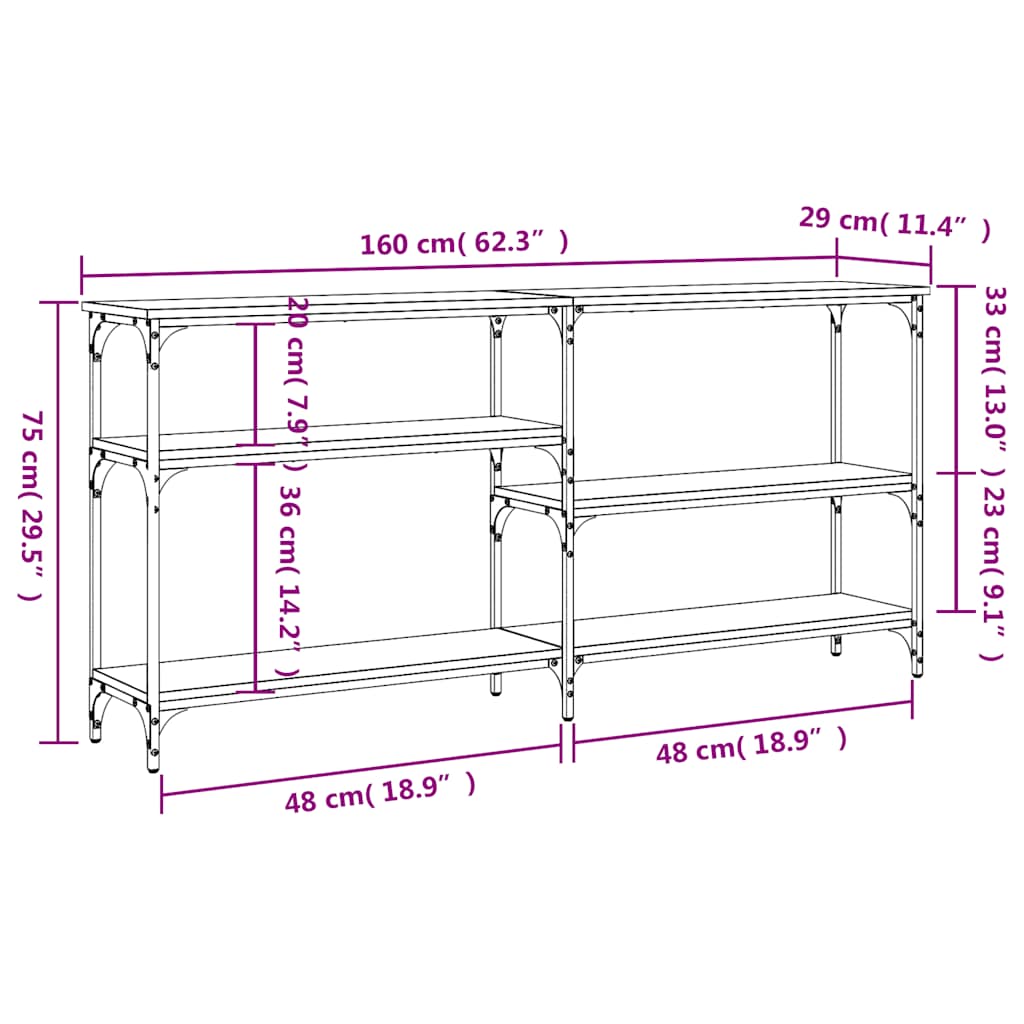 vidaXL Console Table Grey Sonoma 160x29x75 cm Engineered Wood