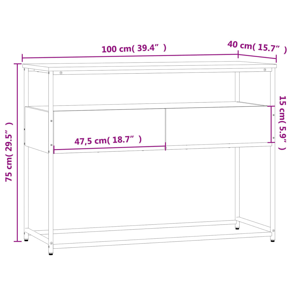 vidaXL Console Table Black 100x40x75 cm Engineered Wood