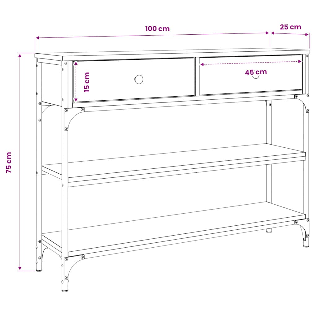 vidaXL Console Table Sonoma Oak 100x25x75 cm Engineered Wood