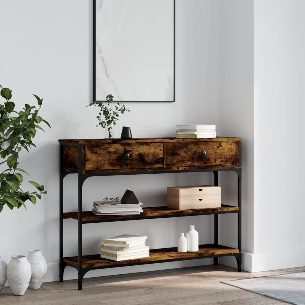 vidaXL Console Table Smoked Oak 100x25x75 cm Engineered Wood