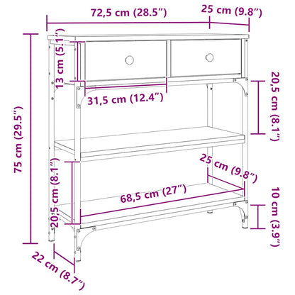 vidaXL Console Table Sonoma Oak 72,5x25x75 cm Engineered Wood