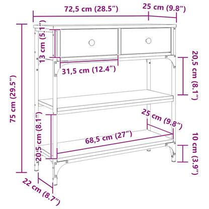 vidaXL Console Table Grey Sonoma 72,5x25x75 cm Engineered Wood